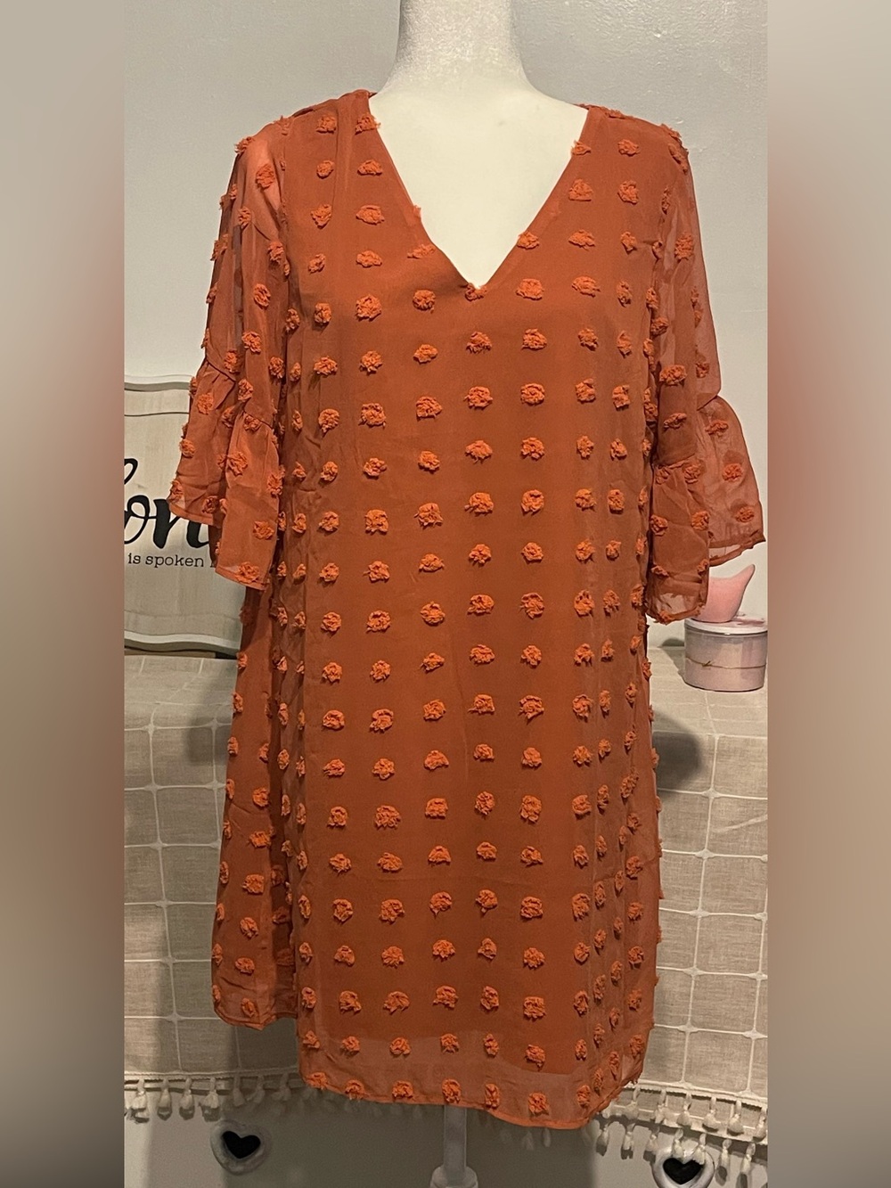 Blooming Jelly bohemian Orange Textured V‑Neck Dress size M NWT - Picture 3 of 11